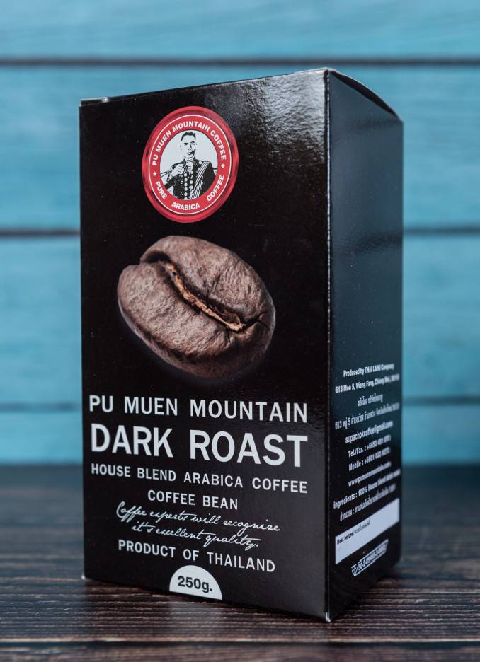 เมล็ดกาแฟอราบิก้าแท้ ออร์แกนิค คั่วเข้ม (ตราดอยปู่หมื่น) 250 กรัม Organic arabica coffee beans dark roasted (Doi Pumuen Brand) 250g