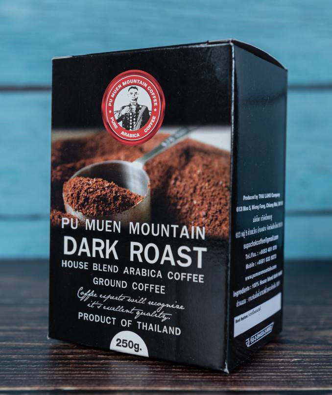 กาแฟอราบิก้าออร์แกนิค คั่วเข้มแบบบด (ตราดอยปู่หมื่น) 250 กรัม  Organic arabica ground coffee dark roasted (Doi Pumuen Brand) 250g